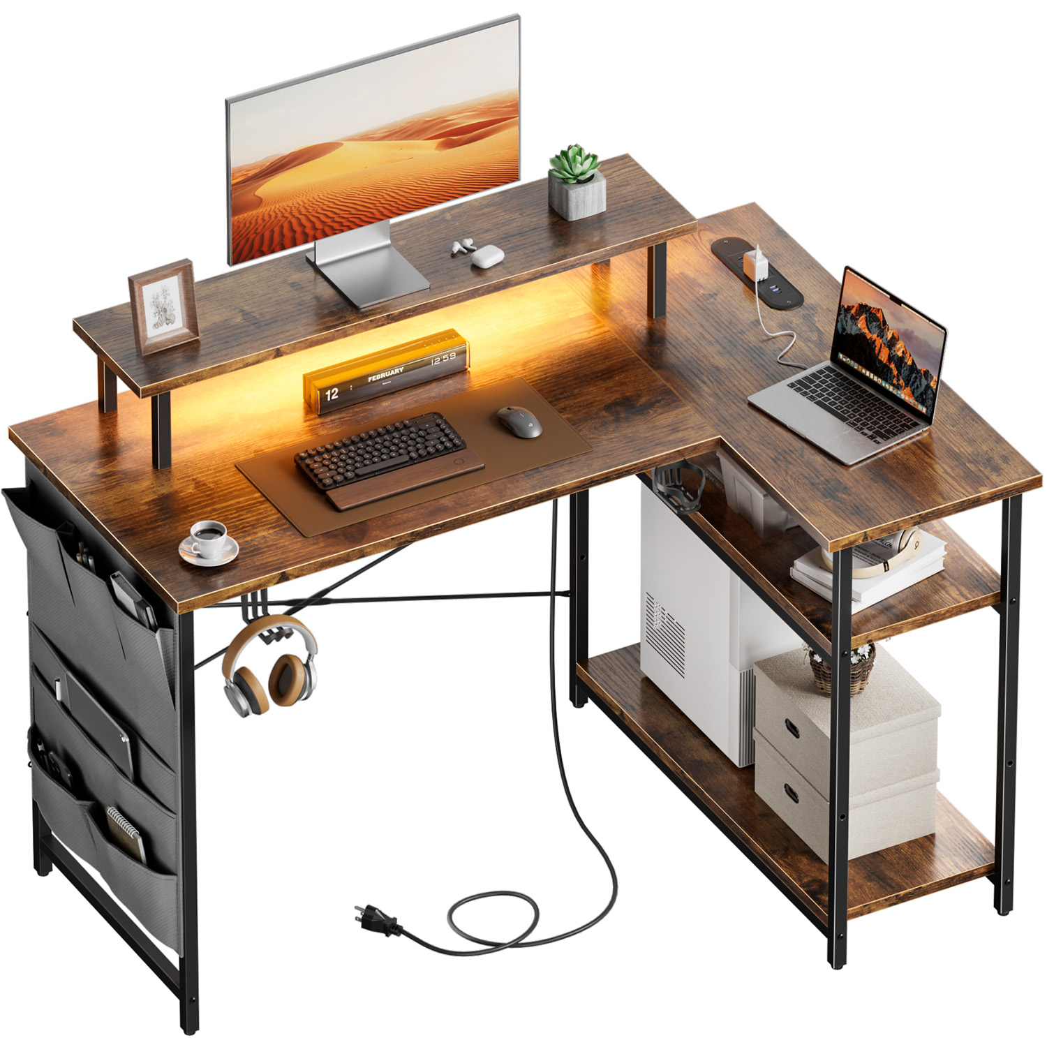 Office Furniture Removal - L-Shaped Computer Desk, Featuring Power Outlets