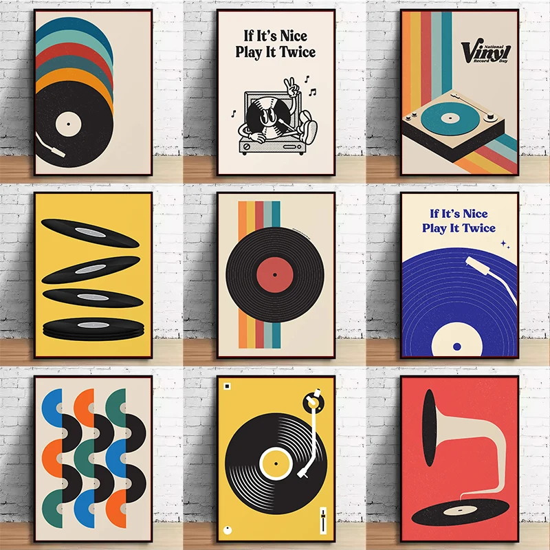 Office Furniture Layout - Mid Century Vinyl Record Canvas Wall