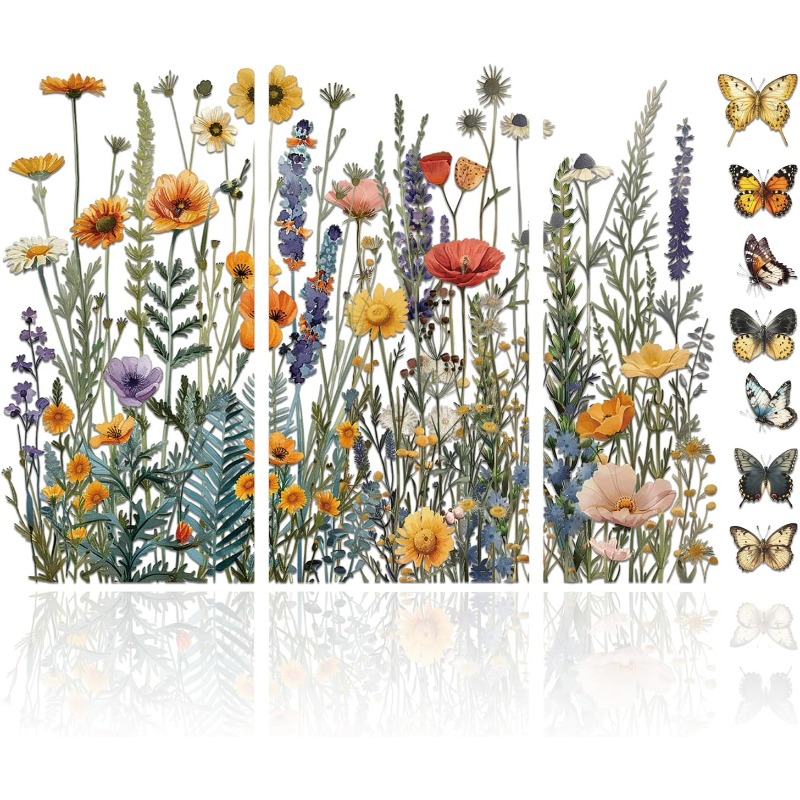 Office Furniture Warehouse - 3Pcs Wildflowers Furniture Transfer 6x12inch Butterflies