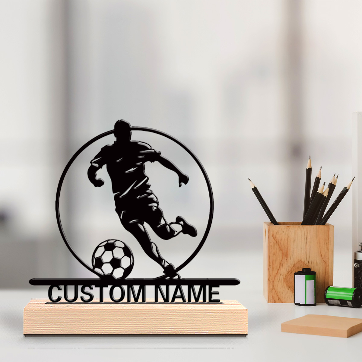 Office Furniture Layout - Custom Soccer Player Metal Statue with