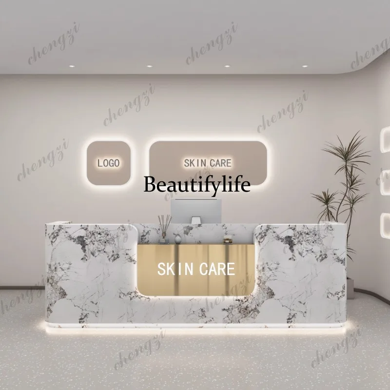 01A Logo Beauty Reception Desk - Office Furniture Logo ulasan dan harga